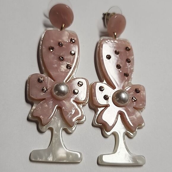 Acrylic Champane Glass Celebration Earrings With Bow Bachelorette Wedding Party - Picture 2 of 4